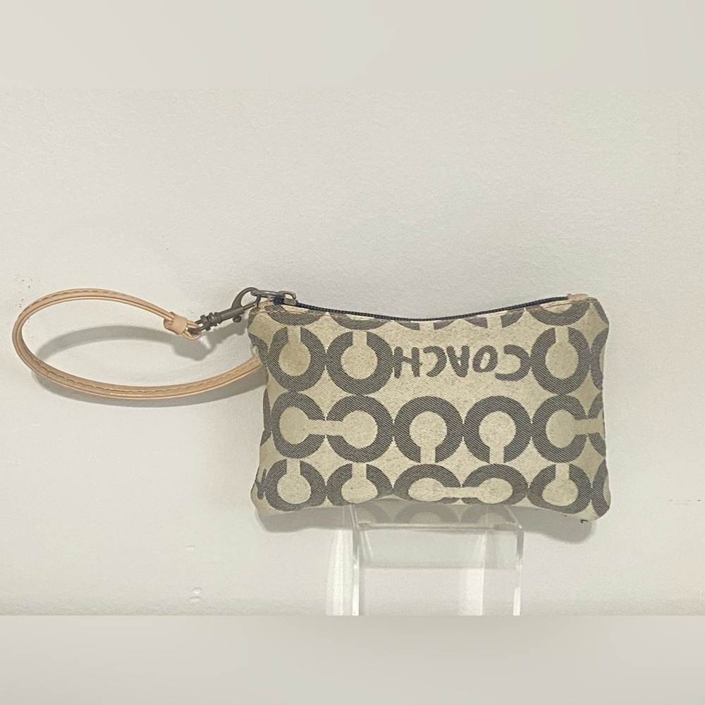 Coach Beige and dark grey Monogram Wristlet
